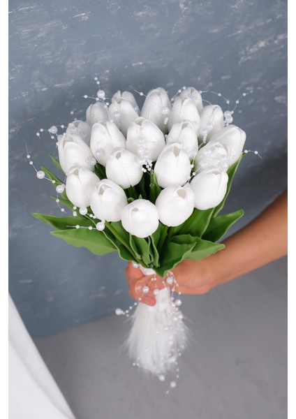 Incili Püsküllü Islak Lale Gelin Buketi fiyatları