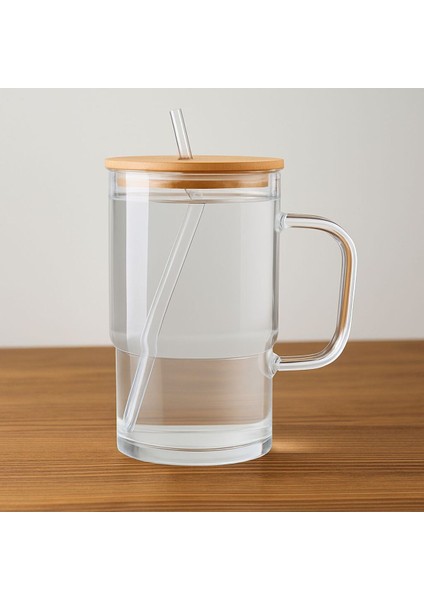 Bambu Kapaklı Cam Pipetli Mug Bardak modelleri