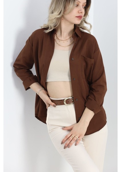 Tek Cepli Terikoton Gömlek Kahve - 20672.1874. fırsatları