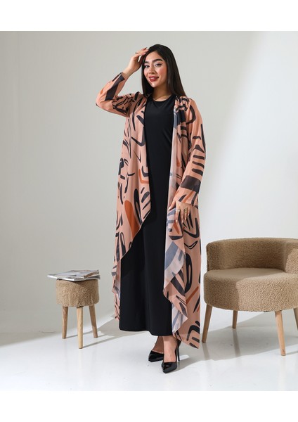 Büyük Beden Şal Yaka Desenli Şifon Hırka modelleri