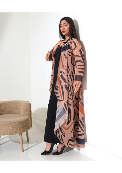 Büyük Beden Şal Yaka Desenli Şifon Hırka