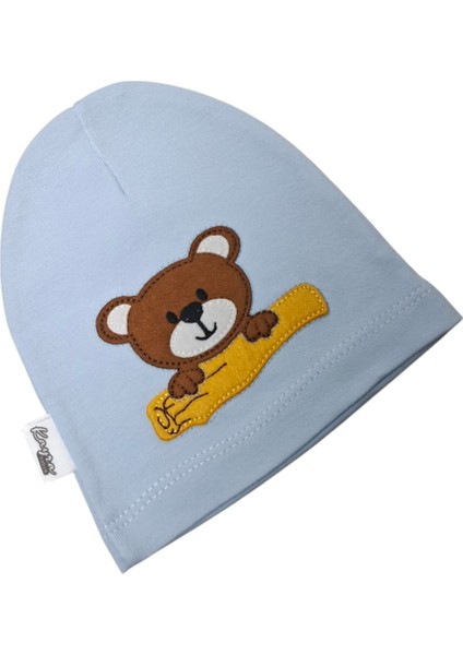 0-2 Yaş Erkek Bebe Mavi Renk Ayıcık Figürlü Yazlık Bere modelleri