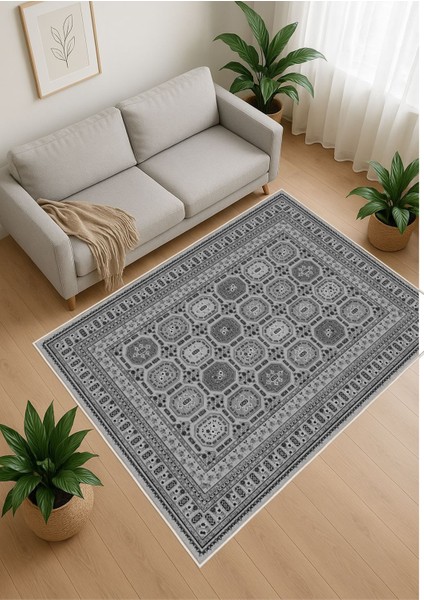 Gri Dijital Baskı Salon Halısı Kaymaz Tabanlı Yıkanabilir Halı Yolluk