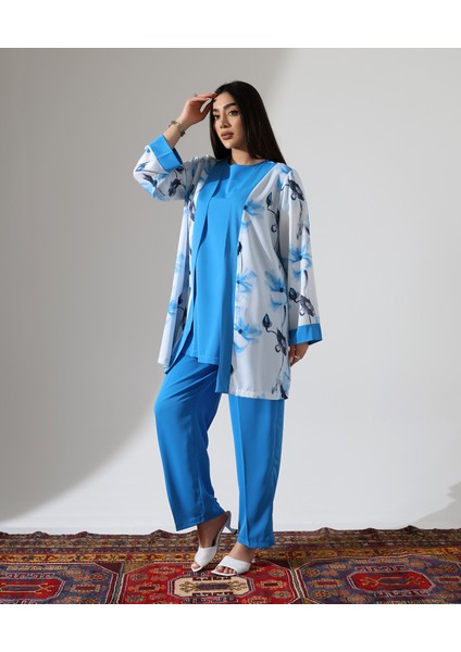 Büyük Beden Menekşe Desen Kısa Tesettür Takım fiyatları