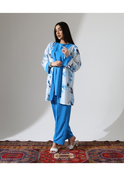 Büyük Beden Menekşe Desen Kısa Tesettür Takım modelleri