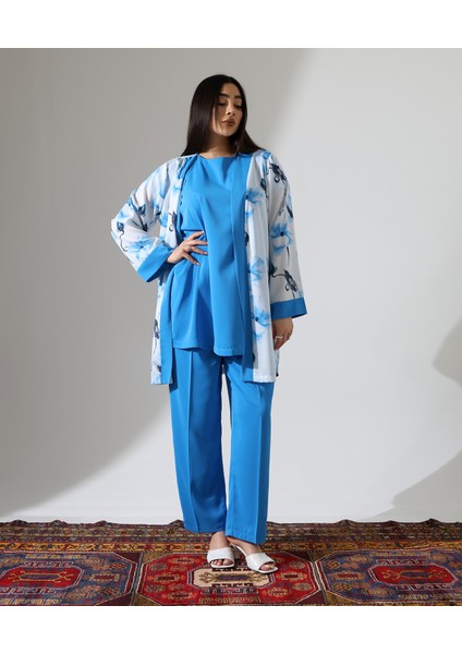 Büyük Beden Menekşe Desen Kısa Tesettür Takım fırsatları