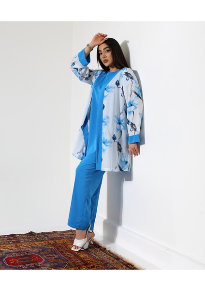 Büyük Beden Menekşe Desen Kısa Tesettür Takım indirimleri