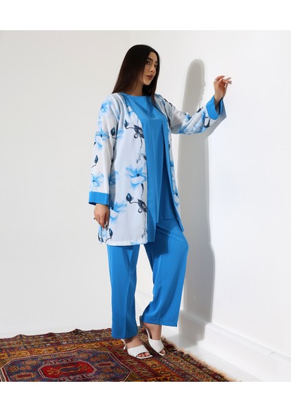 Büyük Beden Menekşe Desen Kısa Tesettür Takım