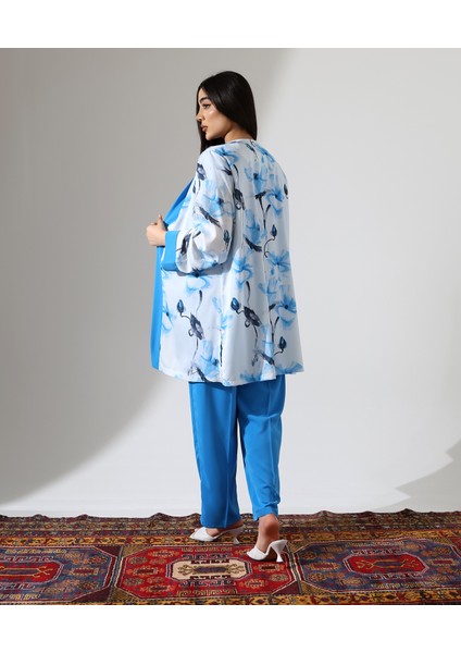 Büyük Beden Menekşe Desen Kısa Tesettür Takım