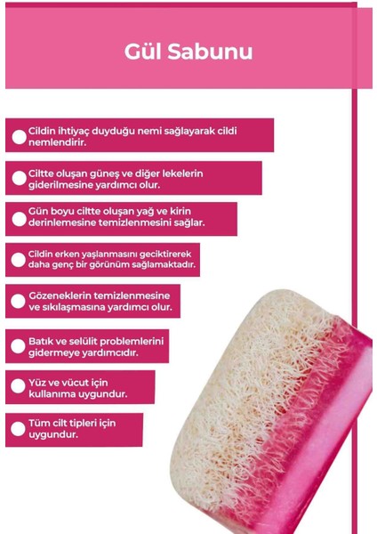 Güllü Kabak Lifli Sabun %100 Doğal El Yapımı Peeling, Cilt Temizleyici ve Nemlendirici Sabun