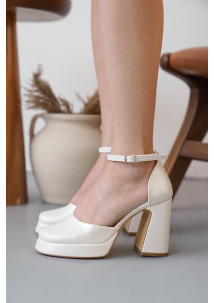 Kadın Sedef Özel Tasarım Bilekten Bantlı Platformlu Rahat Topuklu Abiye Gelinlik Ayakkabısı modelleri