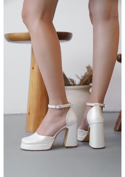 Kadın Sedef Özel Tasarım Bilekten Bantlı Platformlu Rahat Topuklu Abiye Gelinlik Ayakkabısı fırsatları