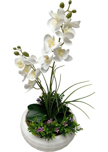 Ikili Beyaz Islak Orkide Aranjmanı Anneler Gününe Özel Yapay Çiçek Beyaz Saksıda 50 Cm. fiyatları