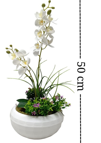 Ikili Beyaz Islak Orkide Aranjmanı Anneler Gününe Özel Yapay Çiçek Beyaz Saksıda 50 Cm. indirimleri