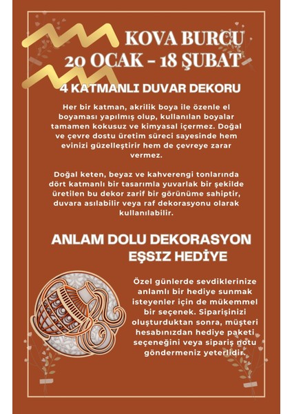 Duvar Süsü Bohem Dekorasyonu Kova Burcu Temalı Ahşap Duvar Dekoru Çapı 27 cm fiyatları