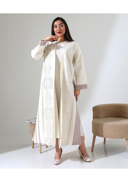 Büyük Beden Pano Kabartma Desen Tesettür Abaya