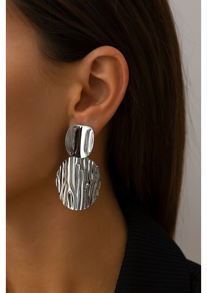 Gümüş Renk Iki Parçalı Sallantılı Vintage Küpe