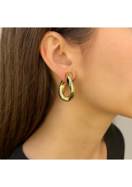 Altın Sarısı Renk Asimetrik Vintage Küpe