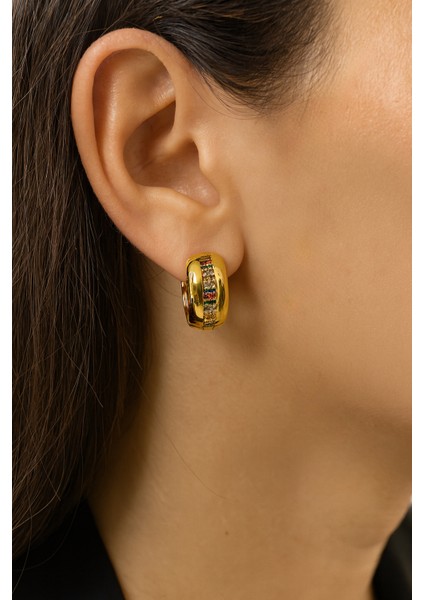 Altın Sarısı Renk Zirkon Taşlı Çelik Küpe