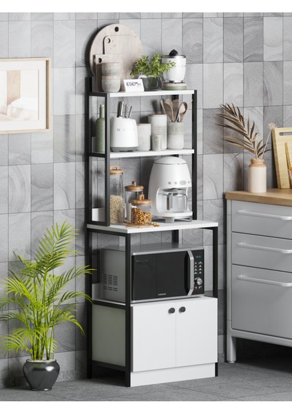 Kahve Köşesi Çok Amaçlı Mutfak Bangosu 2 Kapaklı Mutfak Dolabı Fırın Dolabı Kavanoz Rafı