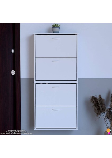 UMAY' 2 Li Asma Antre Hol 72 x 148 x 25,5 cm’ lik 4 Düşer Kapak 8 Bölmeli Ayakkabılık