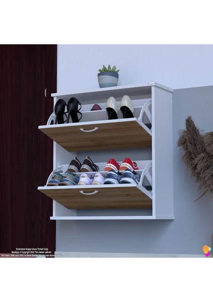 UMAY Asma Kapı Önü 72 x 78 x 25, 5 cm’ lik 2 Düşer Kapak 4 Göz Bölmeli Ayakkabılık