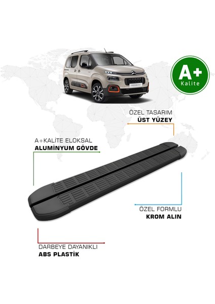 Citroen Berlingo Yan Basamak Kısa Şasi 2019 Model ve Sonrası S-Line Siyah