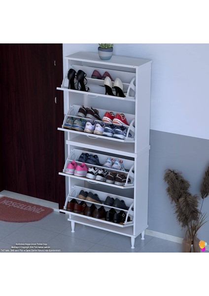 UMAY' 2 Li Kapı Önü 72 x 168 x 25,5 cm’ lik 4 Düşer Kapak 8 Göz Bölmeli Ayakkabılık