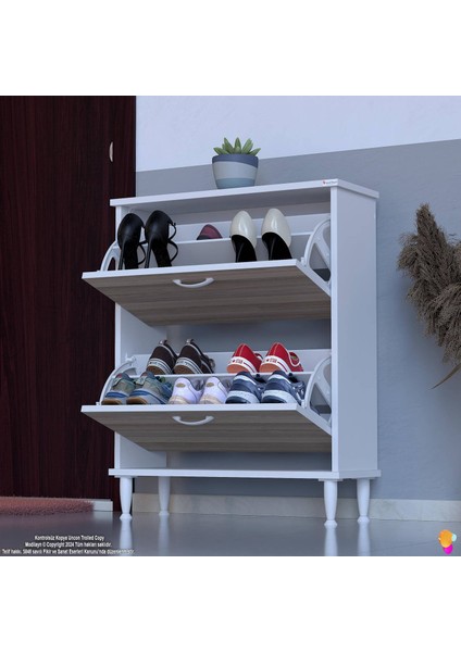 UMAY Kapı Önü 72x90x25, 5 cm’ lik 2 Düşer Kapak 4 Göz Bölmeli Ayakkabılık