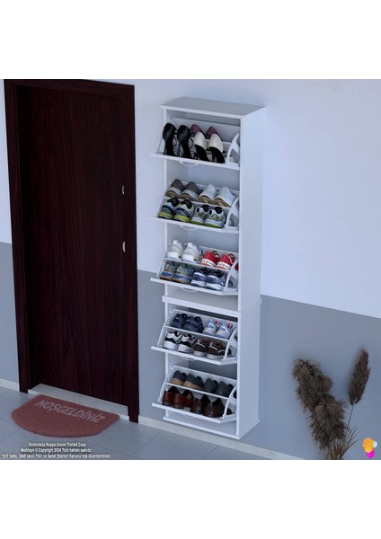 VARBİ UMAY' 2 Li Asma Kapı Önü 52x193x25, 5 cm’ lik 5 Düşer Kapak 10 Göz Bölme Ayakkabılık