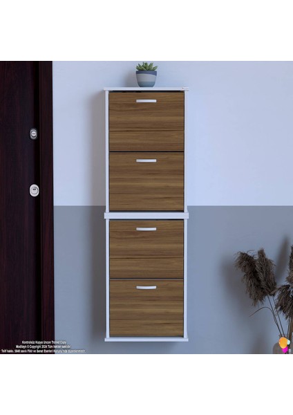 UMAY' 2 Li Asma Antre Hol 52x156x 26 cm’ lik 4 Düşer Kapak 8 Raf Bölmeli Ayakkabılık