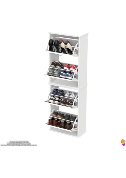 UMAY' 2 Li Asma Antre Hol 52x156x 26 cm’ lik 4 Düşer Kapak 8 Raf Bölmeli Ayakkabılık