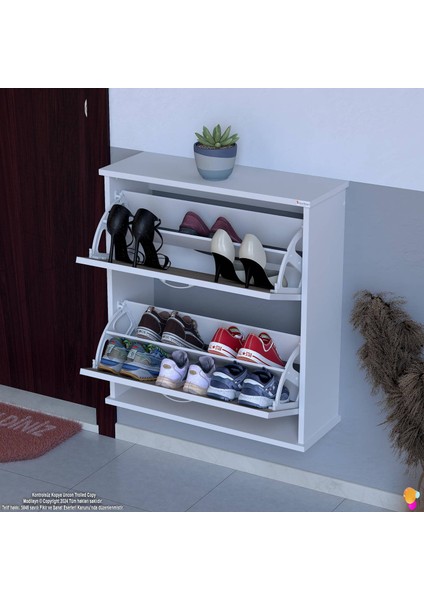 UMAY Asma Kapı Önü 72 x 78 x 25,5 cm’ lik 2 Düşer Kapak 4 Göz Bölmeli Ayakkabılık