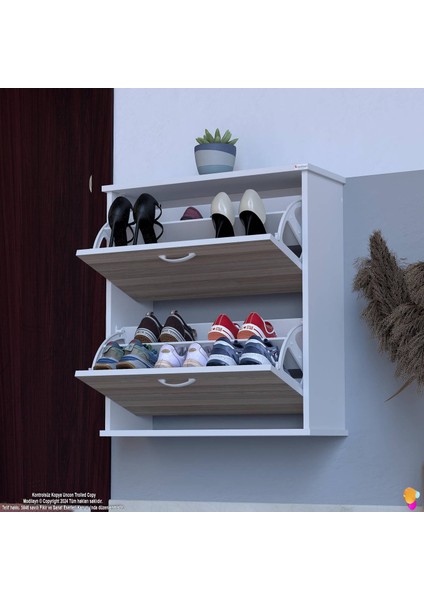 UMAY Asma Kapı Önü 72 x 78 x 25,5 cm’ lik 2 Düşer Kapak 4 Göz Bölmeli Ayakkabılık