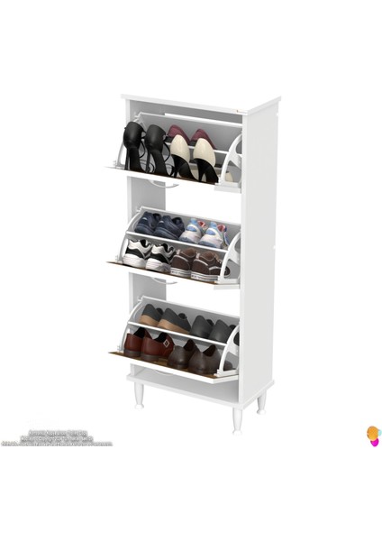 VARBİ Kapı Önü 52 x 127 x 25, 5 cm’ lik 3 Düşer Kapak 6 Göz Bölmeli Ayakkabılık