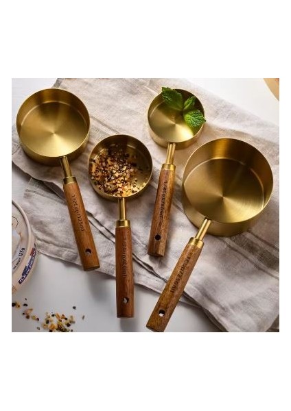 125ML 80ML 60ML 15ML - 4 Adet Farklı Boy Paslanmaz Çelik Ahşap Saplı Ölçü Kaşığı Seti Ölçü Kabı fiyatları
