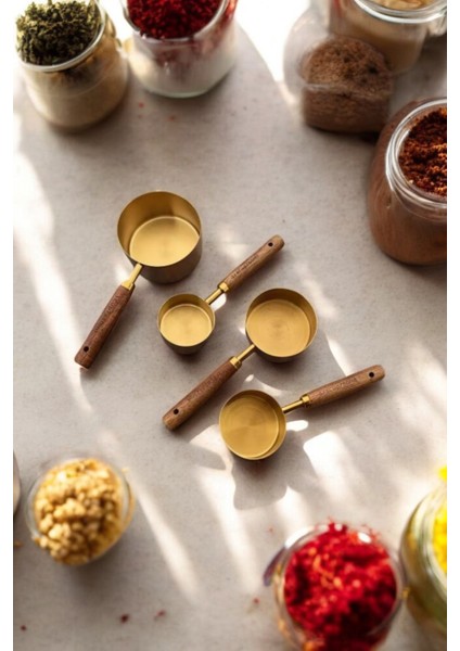 125ML 80ML 60ML 15ML - 4 Adet Farklı Boy Paslanmaz Çelik Ahşap Saplı Ölçü Kaşığı Seti Ölçü Kabı modelleri