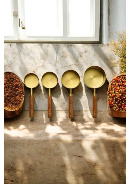 125ML 80ML 60ML 15ML - 4 Adet Farklı Boy Paslanmaz Çelik Ahşap Saplı Ölçü Kaşığı Seti Ölçü Kabı fırsatları