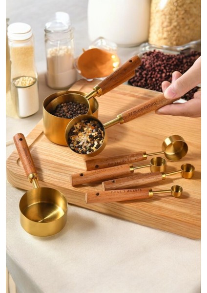 125ML 80ML 60ML 15ML - 4 Adet Farklı Boy Paslanmaz Çelik Ahşap Saplı Ölçü Kaşığı Seti Ölçü Kabı indirimleri