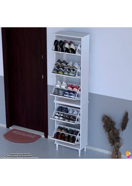 VARBİ UMAY' 2 Li Kapı Önü 52x205x26 cm’ lik 5 Düşer Kapak 10 Göz Bölme Raf Ayakkabılık