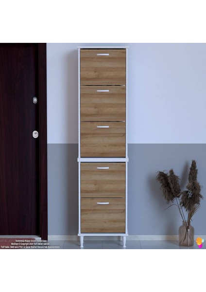 VARBİ UMAY' 2 Li Kapı Önü 52x205x26 cm’ lik 5 Düşer Kapak 10 Göz Bölme Raf Ayakkabılık