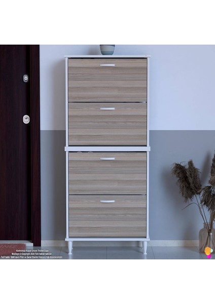 UMAY' 2 Li Kapı Önü 72 x 168 x25, 5 cm’ lik 4 Düşer Kapak 8 Göz Bölmeli Ayakkabılık