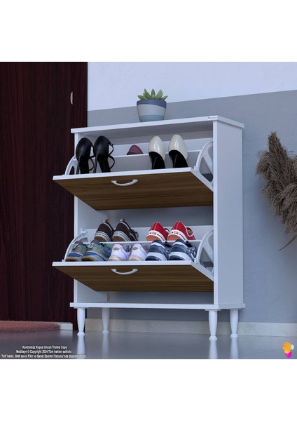 UMAY Kapı Önü 72 x 90 x 25, 5 cm’ lik 2 Düşer Kapak 4 Göz Bölmeli Ayakkabılık