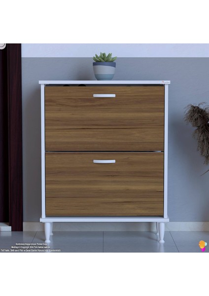 UMAY Kapı Önü 72 x 90 x 25, 5 cm’ lik 2 Düşer Kapak 4 Göz Bölmeli Ayakkabılık