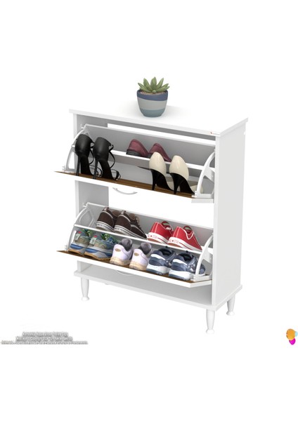 UMAY Kapı Önü 72 x 90 x 25, 5 cm’ lik 2 Düşer Kapak 4 Göz Bölmeli Ayakkabılık