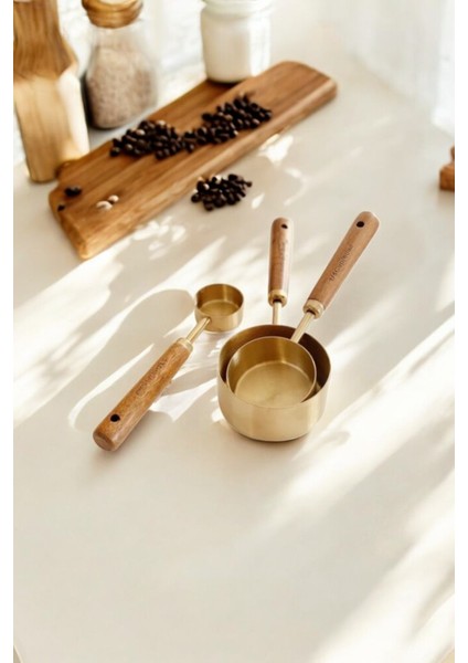 80ML 15ML 125ML 3 Adet Farklı Boy Paslanmaz Çelik Ahşap Saplı Ölçü Kaşığı Seti Ölçü Kabı