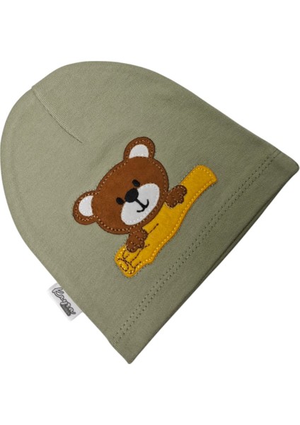 0-2 Yaş Erkek Bebe Yeşil Renk Ayıcık Figürlü Yazlık Bere