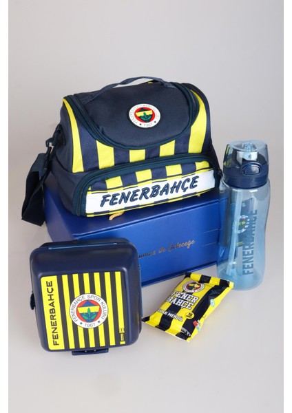 Yeni Sezon Lisanslı Fenerbahçe Çubuklu 3 Bölmeli Beslenme ÇANTASI,700 ml Trıtan Matara ve 2 Katlı Beslenme Kabı/lunch Box