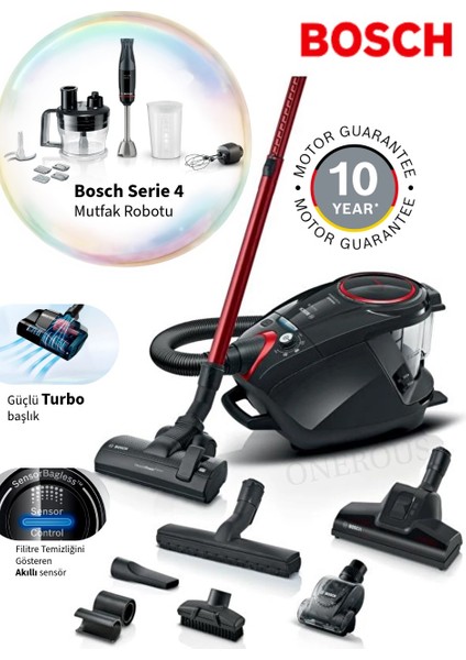 800W Serie 8 Ecil Hayvan &turbo Başlık Güçlü Motor, Toz Torbasız Süpürge + Bosch Serie 4 Mutfak Robotu 1000W