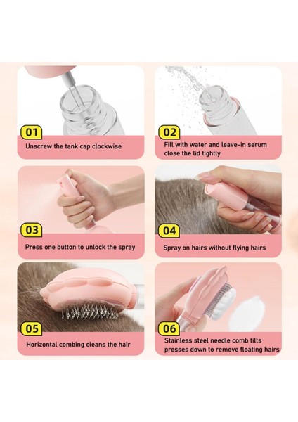 Basmalı Telli Su Sprey Hazneli Hayvan Fırçası 2in 1